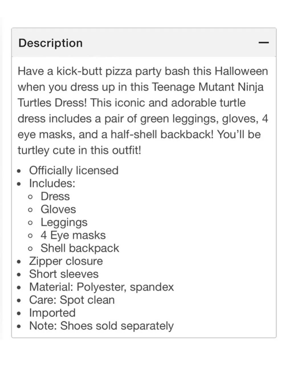 Teenage mutant Ninja Turtle Girls Costume